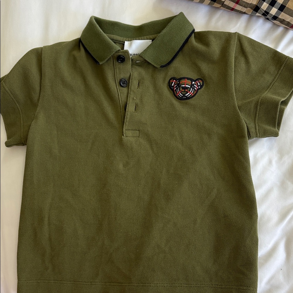 Burberry Kids Polo in Olive with Embroidered Bear